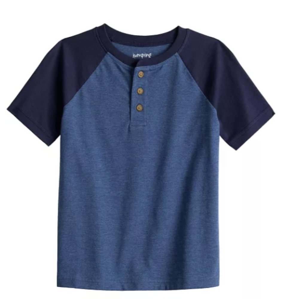 TODDLER BOY JUMPING BEAN SHORT SLEEVE RAGLAN HENLEY TEE SIZE 18M  #K39